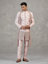 Light pink silk Indowestern set with dupatta