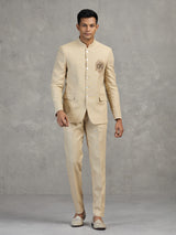 Gold linen jodhpuri suit for men