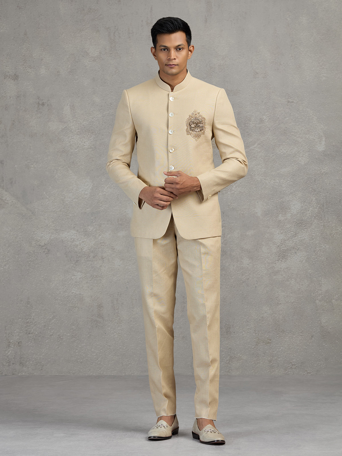Gold linen jodhpuri suit for men