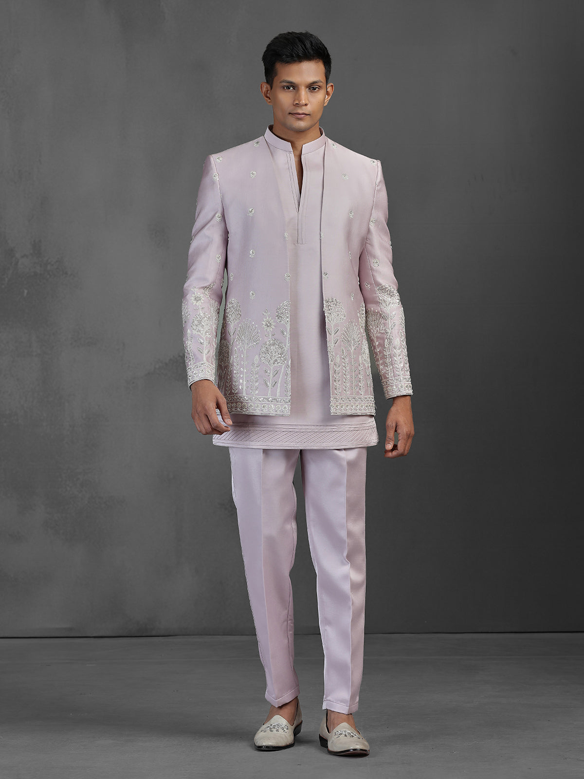 Lilac purple silk Indowestern set for wedding ceremonies