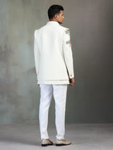 Off white terry rayon Indowestern set with multicolor bead detailing