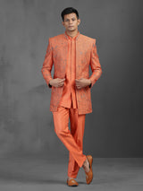 Orange cutdana worked silk Indowestern set