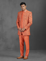 Orange cutdana worked silk Indowestern set