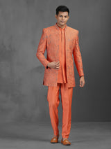 Orange cutdana worked silk Indowestern set