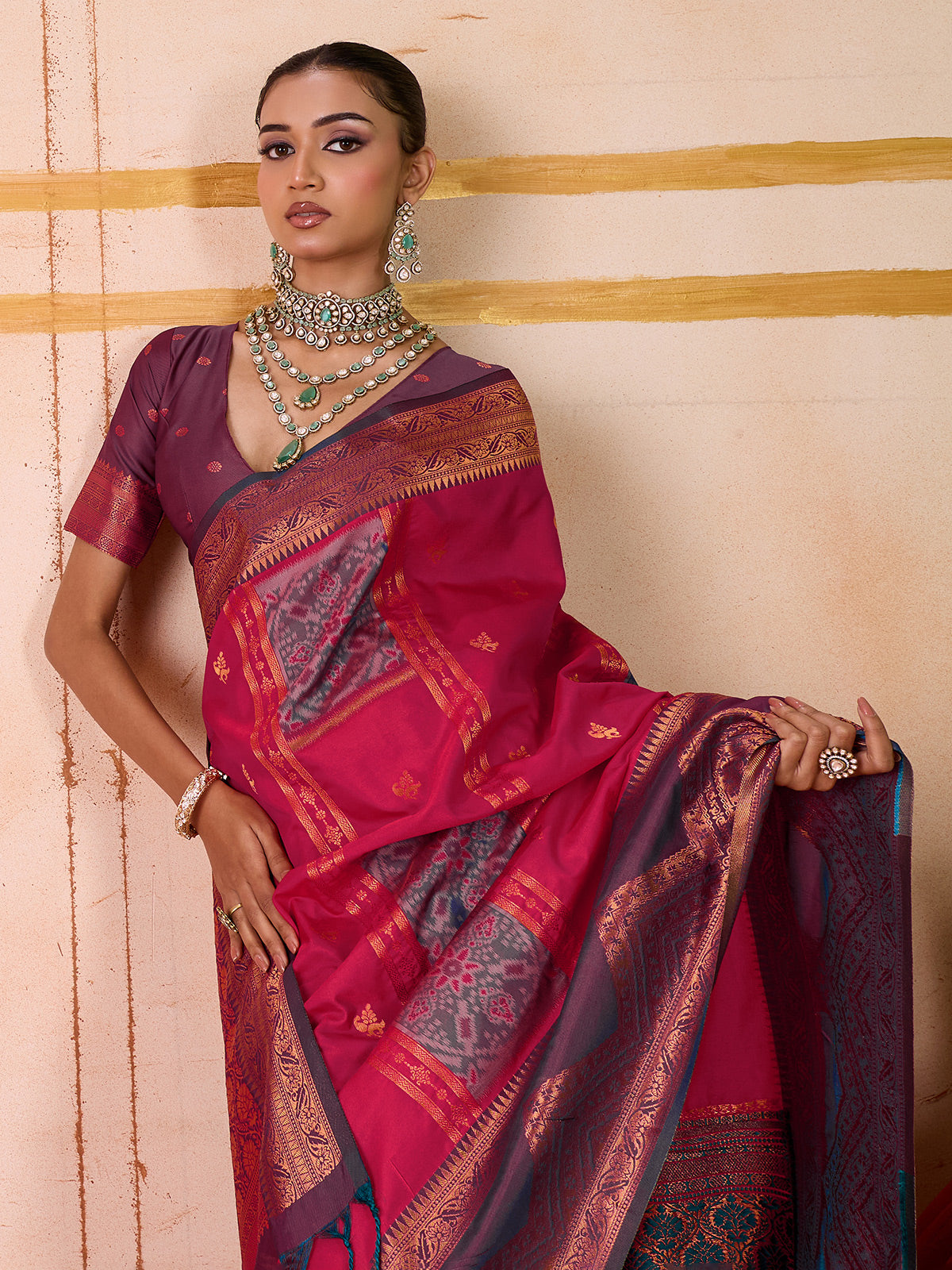 Red silk festive wear saree with rich zari shine