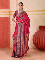Red silk festive wear saree with rich zari shine