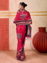 Red silk festive wear saree with rich zari shine