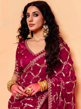 Pastel wine tissue silk embroidered occasion wear saree