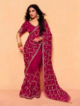 Pastel wine tissue silk embroidered occasion wear saree