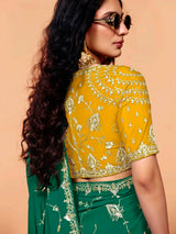 Emerald green tissue silk embroidered work festive saree