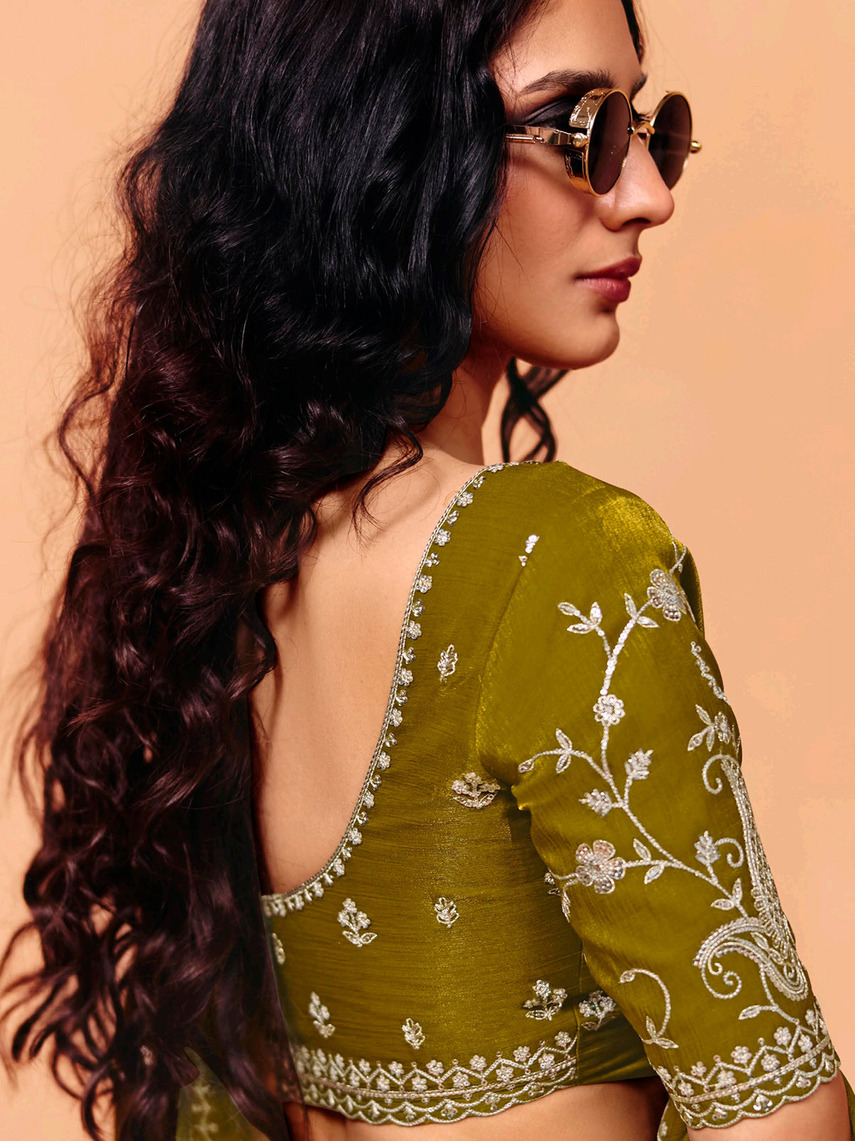 Mehendi olive tissue silk elegant festive wear saree