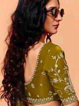 Mehendi olive tissue silk elegant festive wear saree