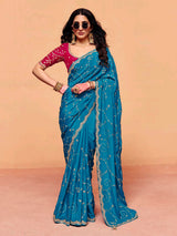 Aqua blue tissue silk embroidered work occasion wear saree