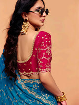 Aqua blue tissue silk embroidered work occasion wear saree