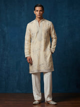 Cream georgette embroidered wedding kurta suit