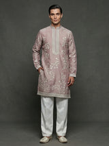 Onion pink georgette embroidered occasion kurta suit