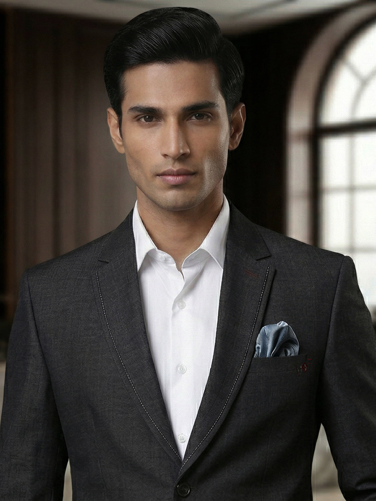 Elegant charcoal grey terry rayon formal blazer