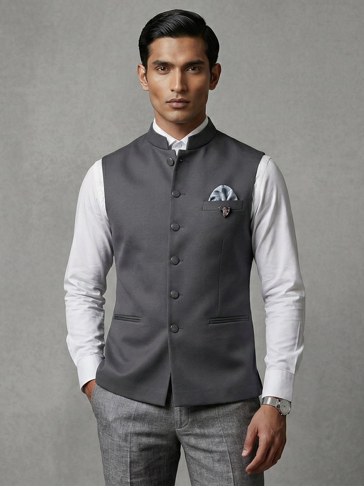 Grey versatile polyester viscose waistcoat