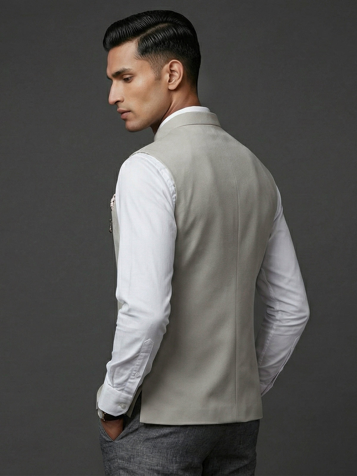 Cream sophisticated polyester viscose waistcoat