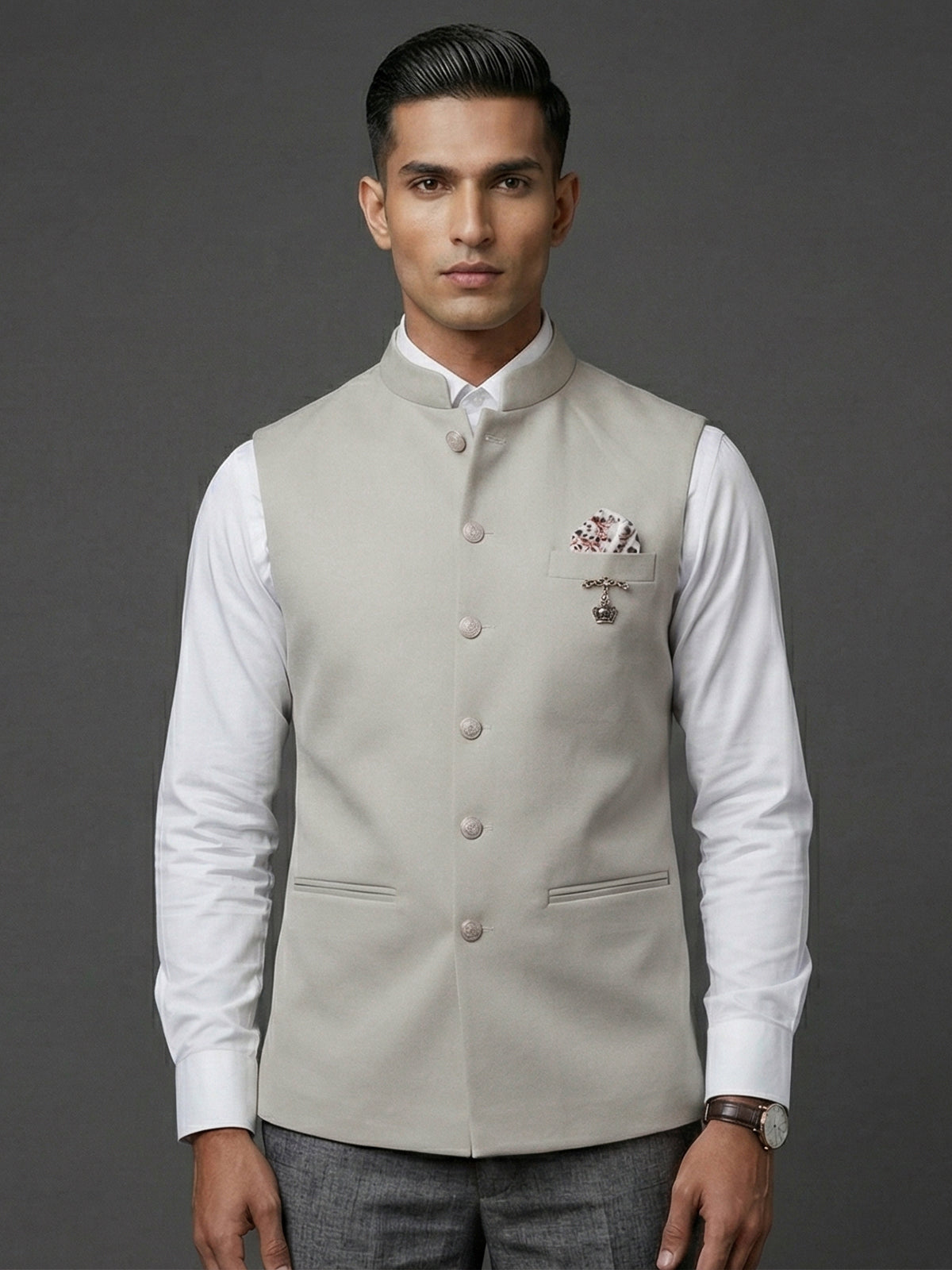 Cream sophisticated polyester viscose waistcoat