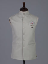 Cream sophisticated polyester viscose waistcoat
