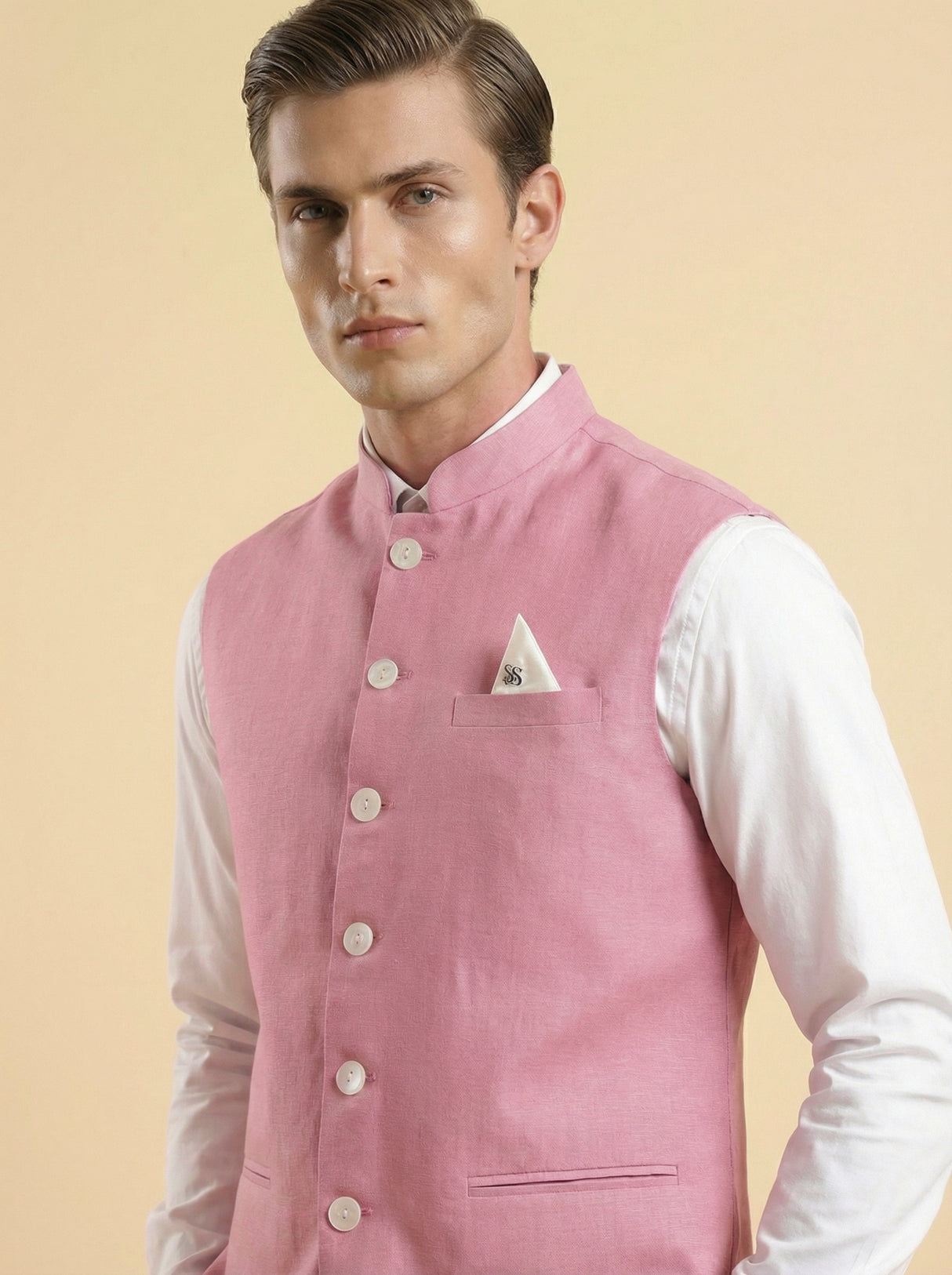 Pink fresh cotton linen waistcoat