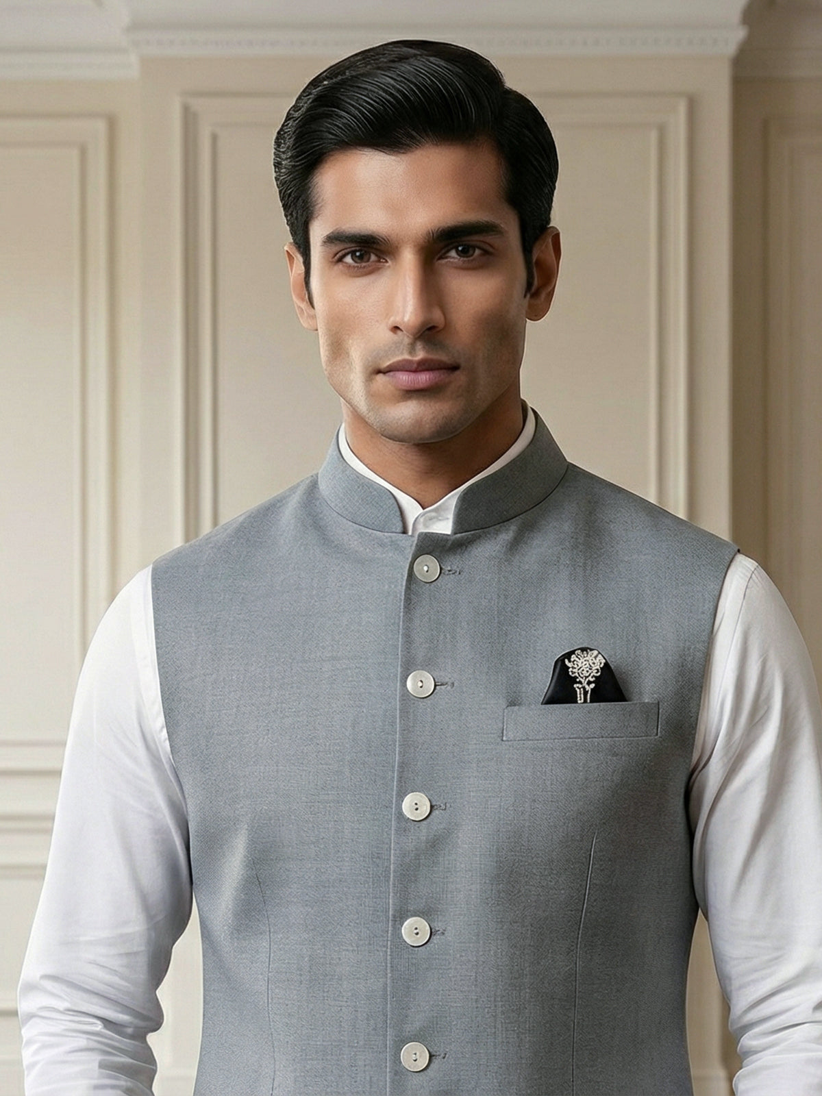 Stone grey modern cotton linen waistcoat