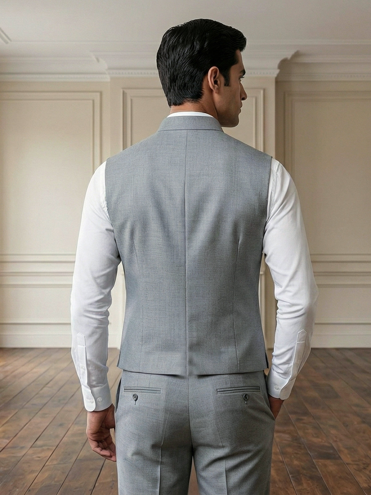 Stone grey modern cotton linen waistcoat