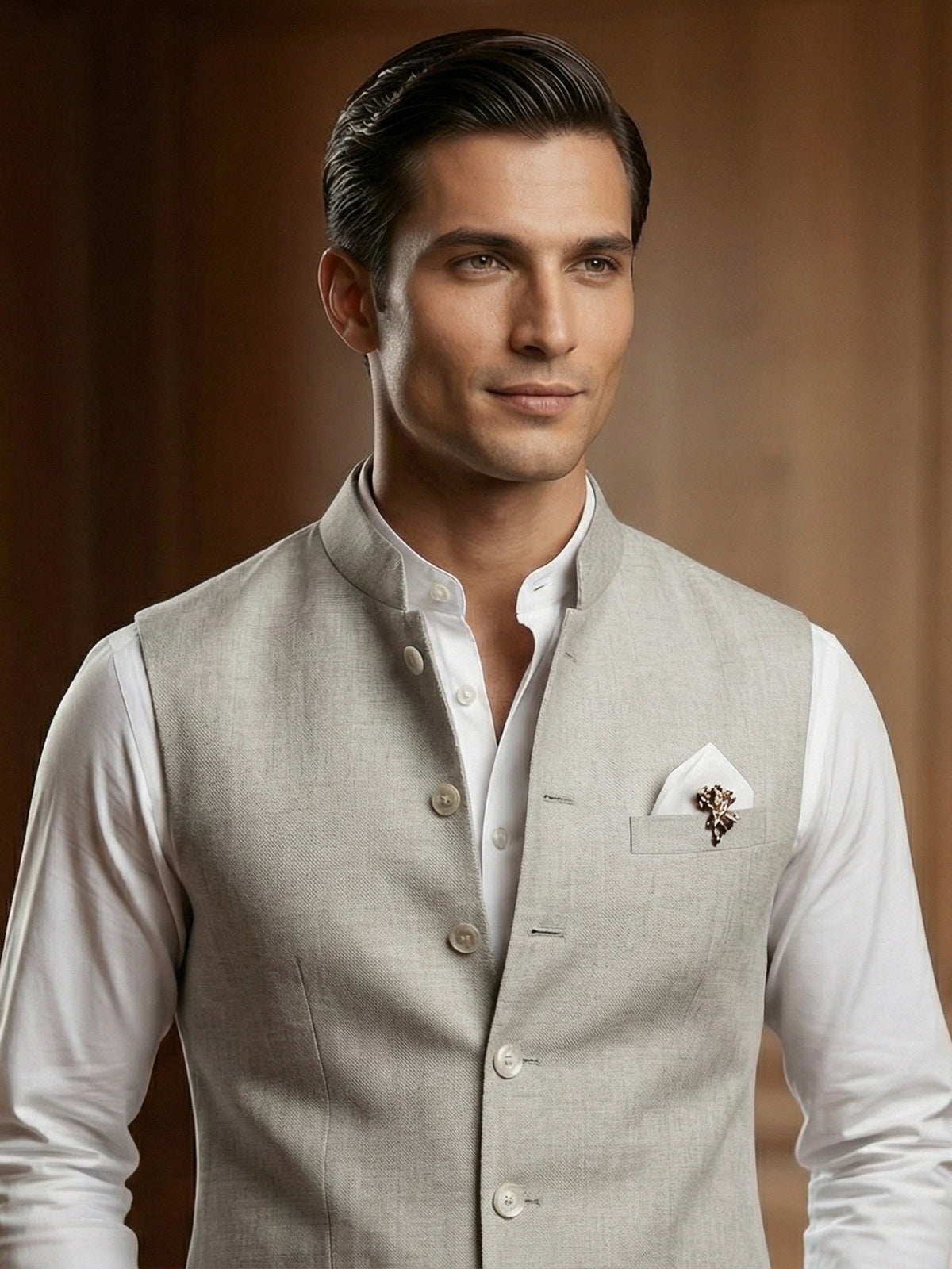 Off white elegant cotton linen waistcoat