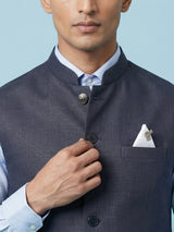 Navy blue rich cotton linen waistcoat