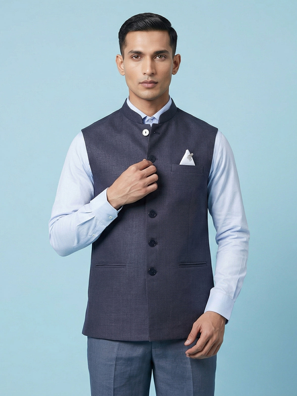 Navy blue rich cotton linen waistcoat