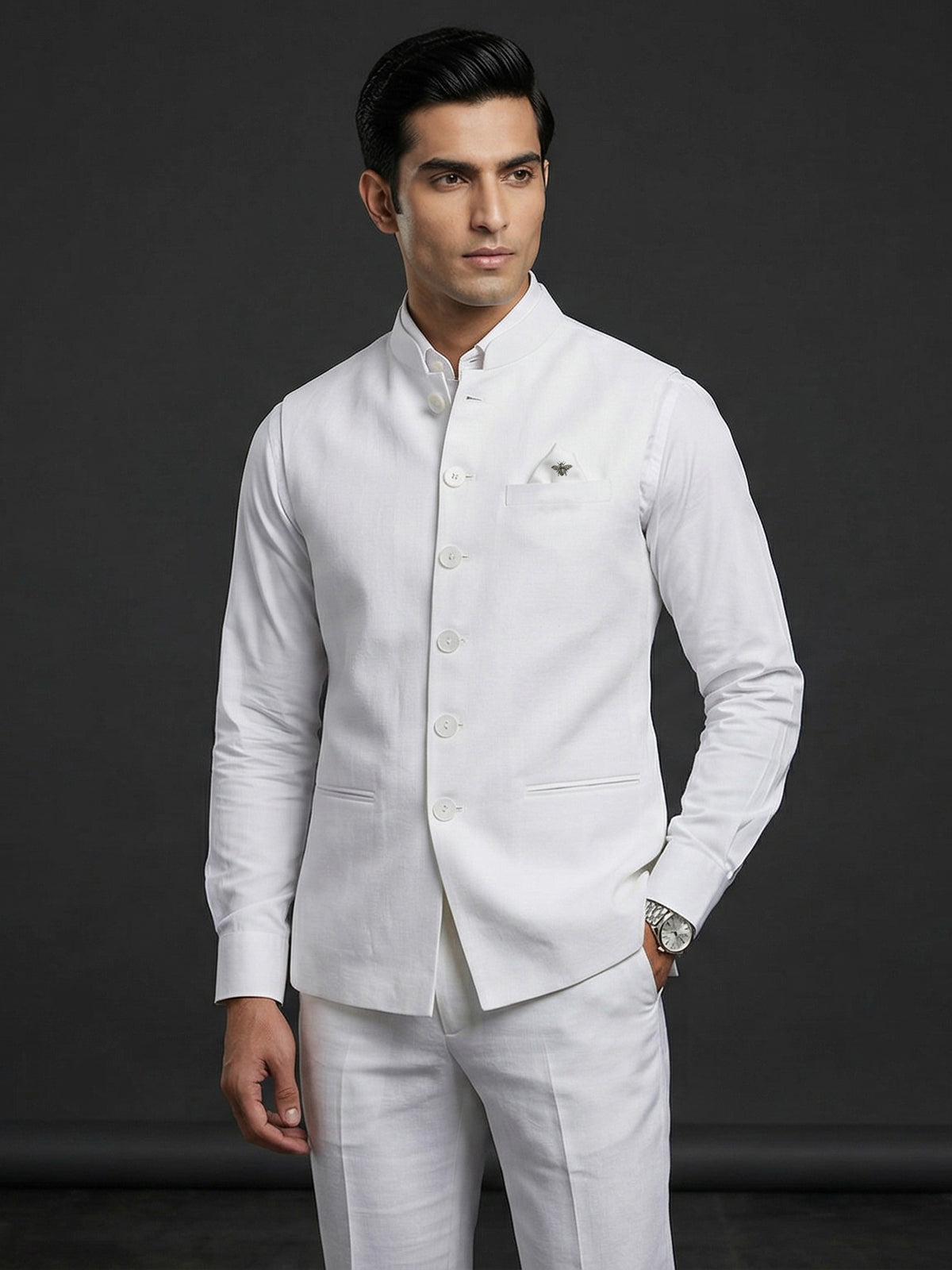White crisp cotton linen waistcoat