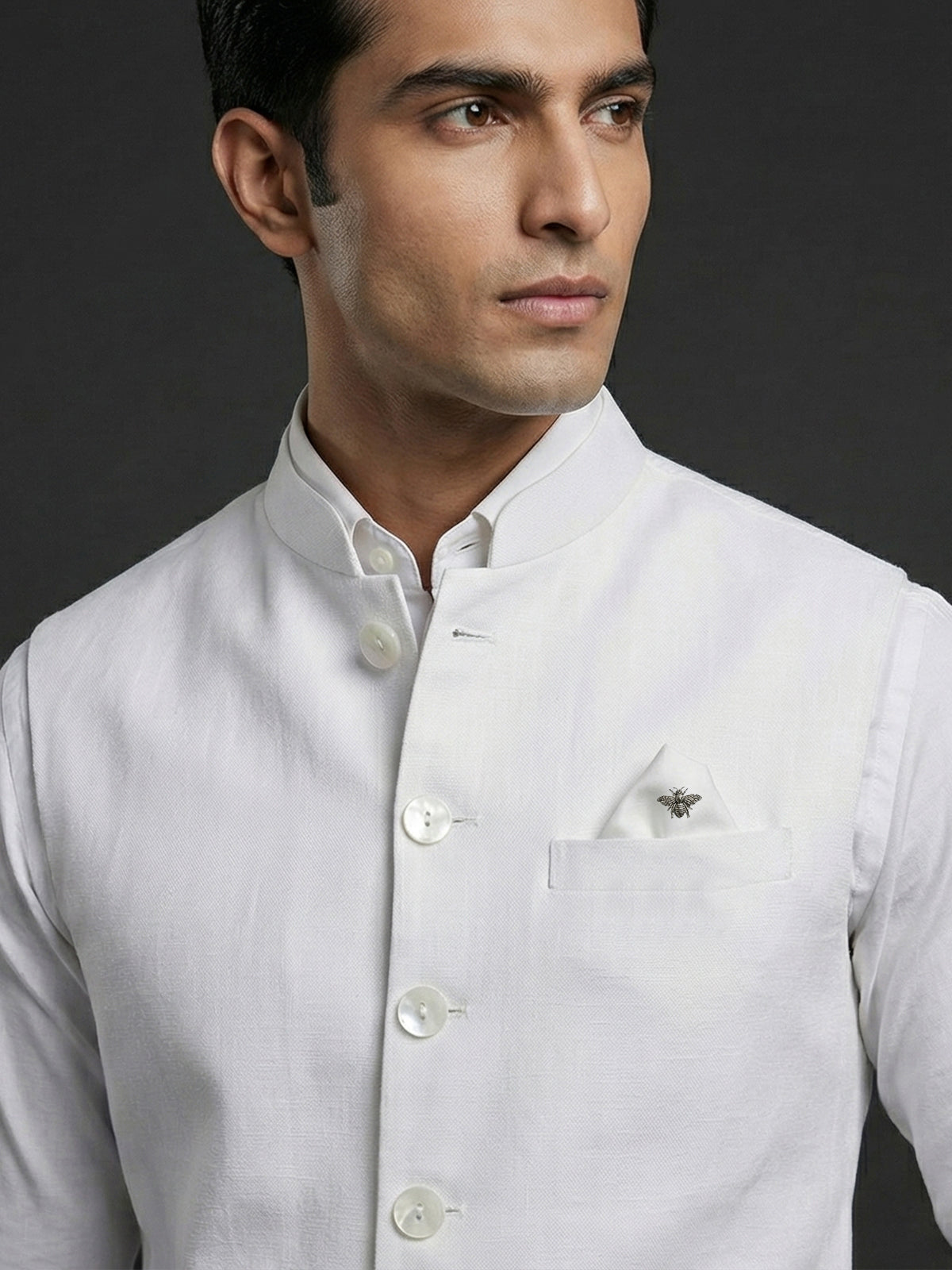 White crisp cotton linen waistcoat