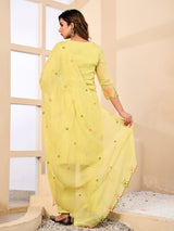 Yellow georgette silk floral embroidered festive kurti set