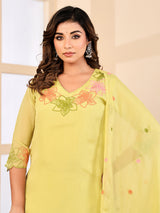 Yellow georgette silk floral embroidered festive kurti set