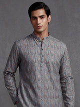 Grey cotton silk printed festive kurta suit