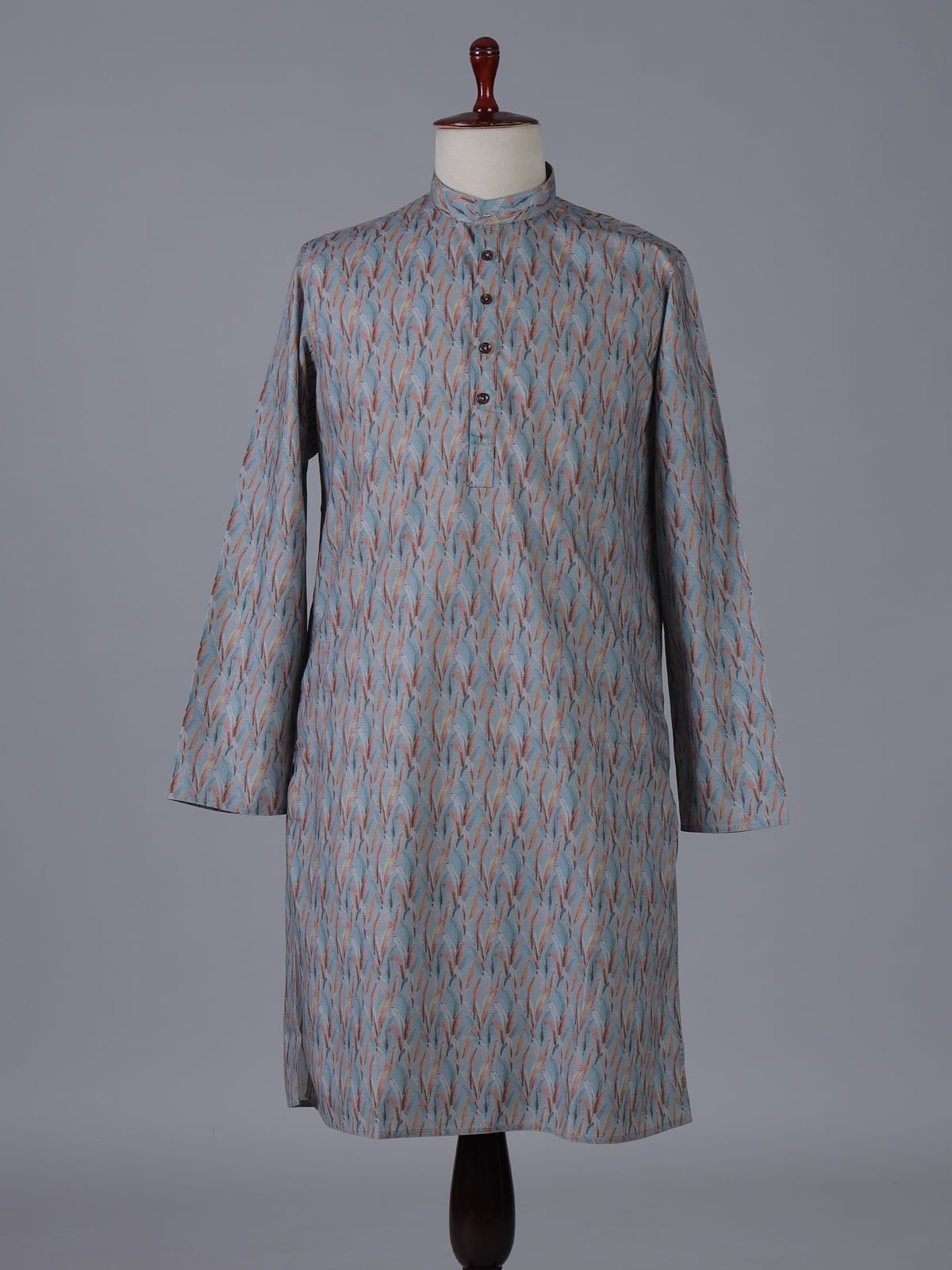 Grey cotton silk printed festive kurta suit