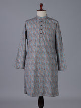 Grey cotton silk printed festive kurta suit