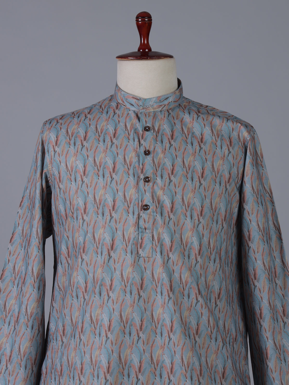 Grey cotton silk printed festive kurta suit