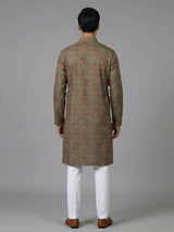 Mehendi olive cotton silk printed festive kurta suit