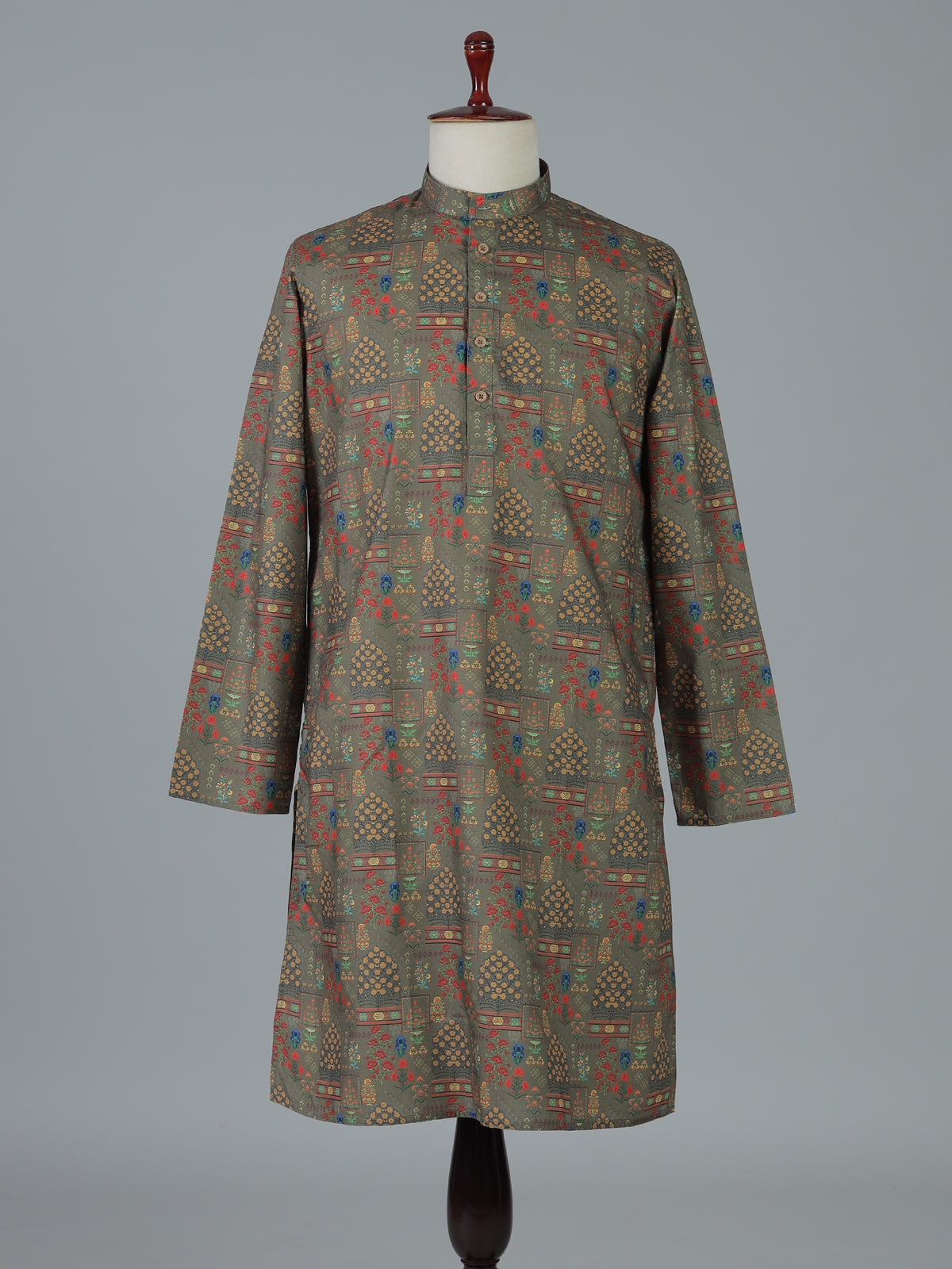 Mehendi olive cotton silk printed festive kurta suit