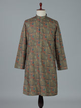 Mehendi olive cotton silk printed festive kurta suit