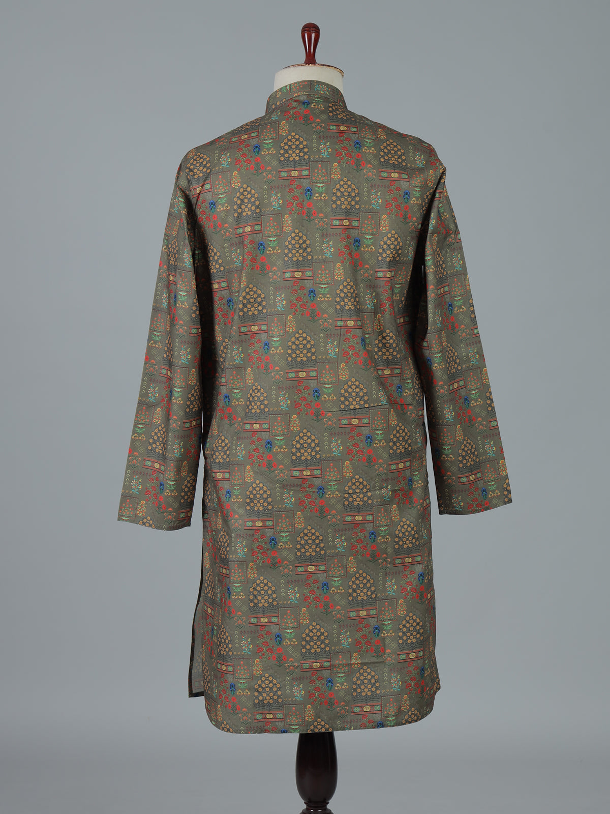 Mehendi olive cotton silk printed festive kurta suit
