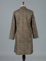 Mehendi olive cotton silk printed festive kurta suit