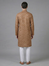 Dusty peach cotton silk printed festive kurta suit