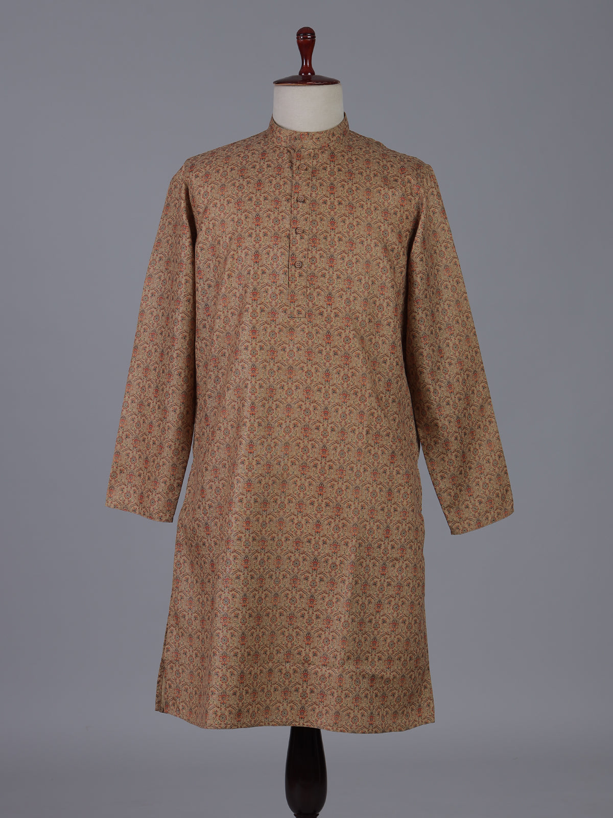 Dusty peach cotton silk printed festive kurta suit