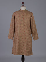 Dusty peach cotton silk printed festive kurta suit