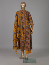 Mustard yellow silk printed casual festive kurti set