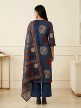 Navy blue cotton silk printed festive kurti set with dupatta