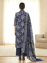 Navy cotton silk floral printed casual festive kurti set